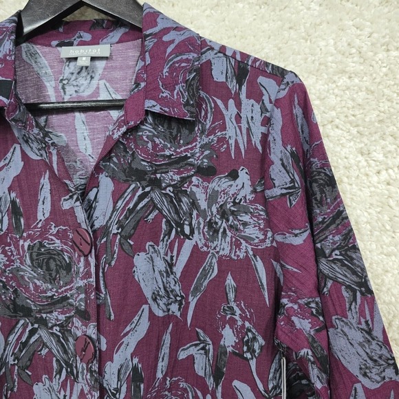Habitat Shirt Womens Medium Purple Floral Button‎ Long Sleeve Lightweight Beachy - Picture 3 of 14
